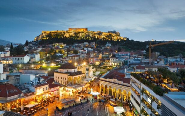 Acropolis Hill above Monastiraki square to discover on your next Athens Night Walking Tour with Discover Greek Culture